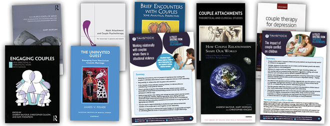 A spread of many books and policy research papers about couple and family relationships