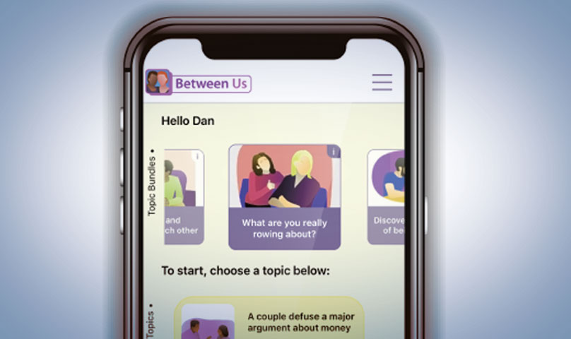 smartphone showing the Between Us better relationships app on screen