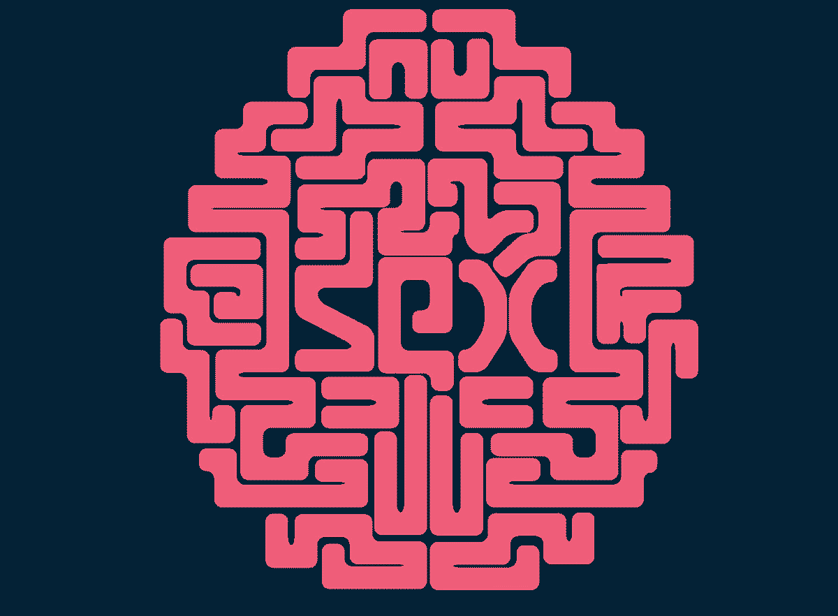 A maze-like image of a brain with the word 'sex' in the middle of it