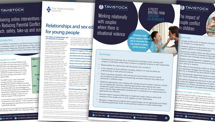 montage of Policy Briefings by Tavistock Relationshps and the Relationships Alliance